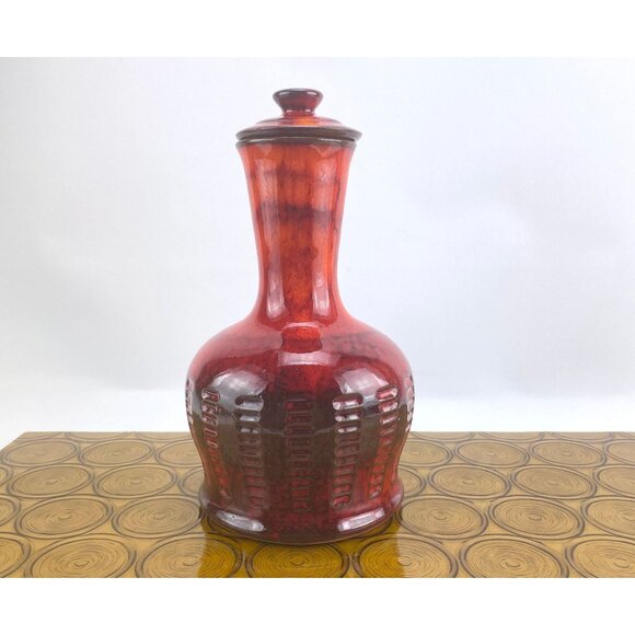 Vintage 60s pottery carafe, GT Beauceware red ceramic carafe with lid - Picture 2 of 10